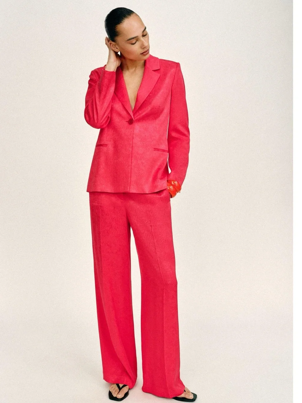 ZARA 2 PIECES MATCHING SET 100% VISCOSE JACQUARD BLAZER AND JACQUARD PANTS